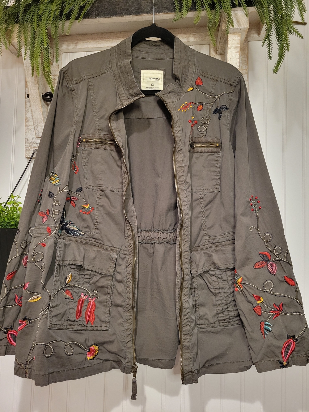 Sonoma Olive Green Embroidered Utility Jacket